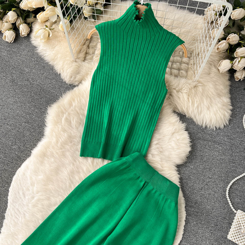 3 Piece Knitted Tracksuit Set for Women Comfy Loungewear with Long Cardigan Coat Turtleneck Vest and Pants
