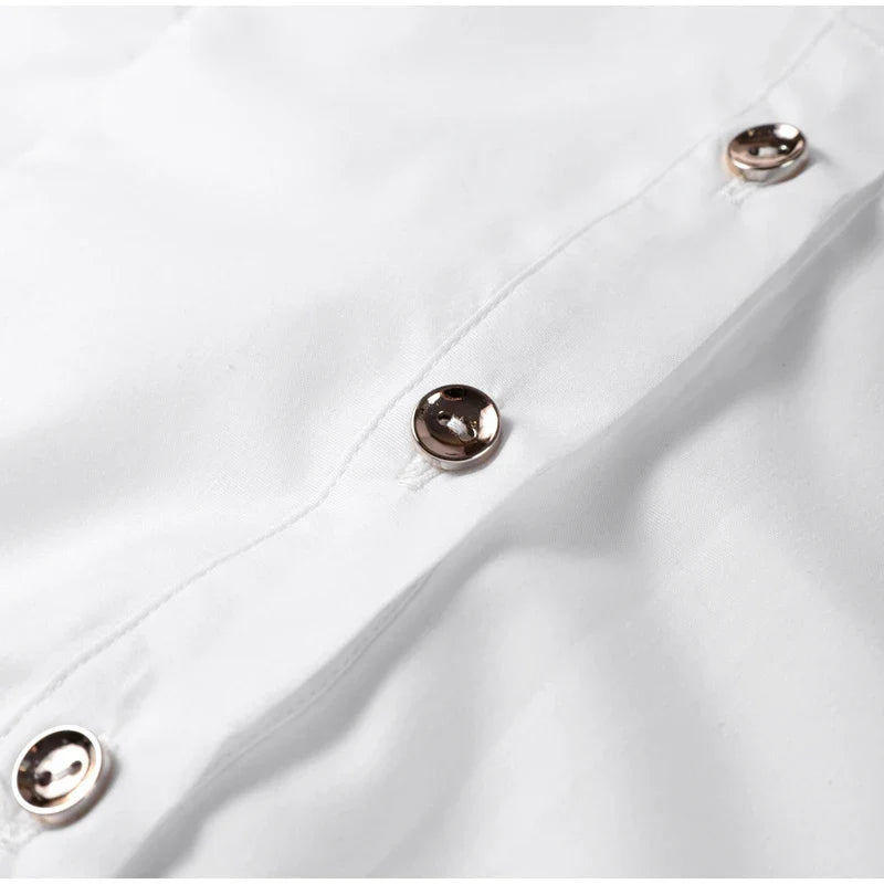 White Chiffon Shirt for Women with Lapel Collar Lantern Sleeves Single Breasted Irregular Hem Loose Fit Blouse Elegant Casual Top