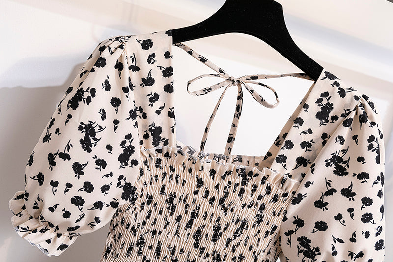 Backless Chiffon Pleated Midi Dress With Elastic Waist