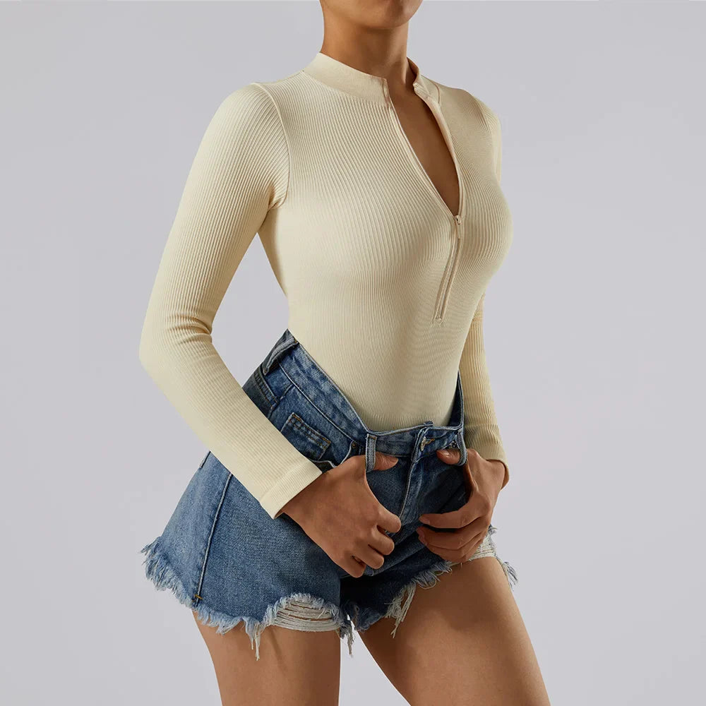 Bodycon Long Sleeve Jumpsuit for Women Zipper Romper Playsuit Fashion Streetwear Autumn Winter Slim Fit Bodysuit