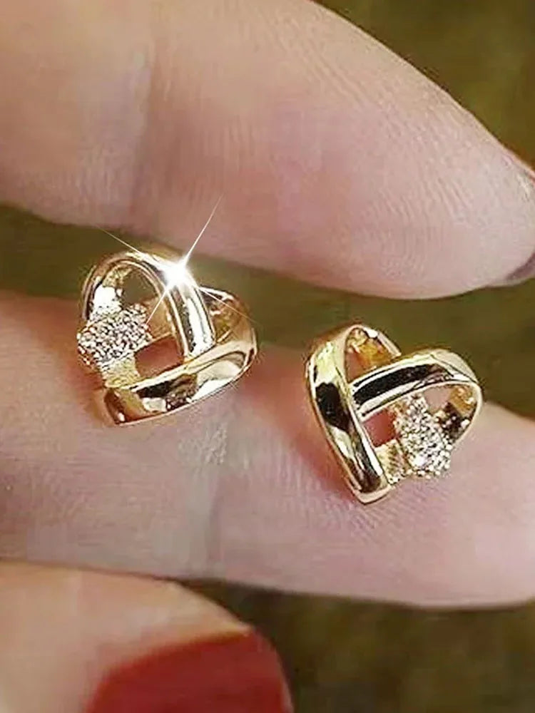 Eternity Love Heart Earrings for Women in Silver and Gold Fashion Chic Wedding Jewelry