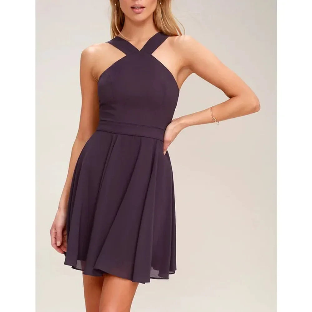 Sexy Backless Halter Mini Dress For Club Party Women