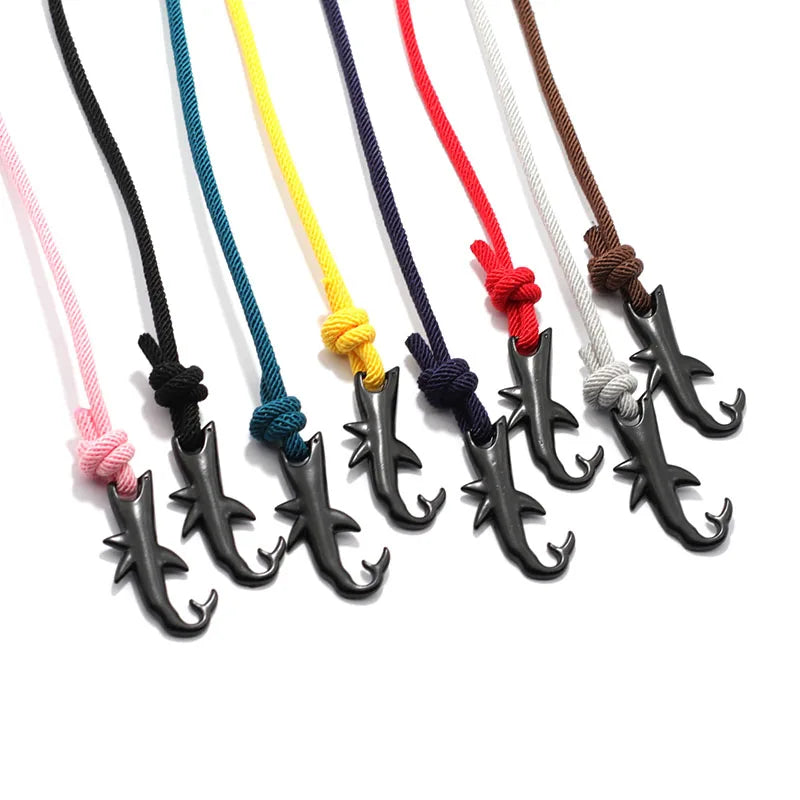 Unisex Double Layer Shark Bracelet Adjustable 3mm Cord Chain Beach Jewelry for Surfers