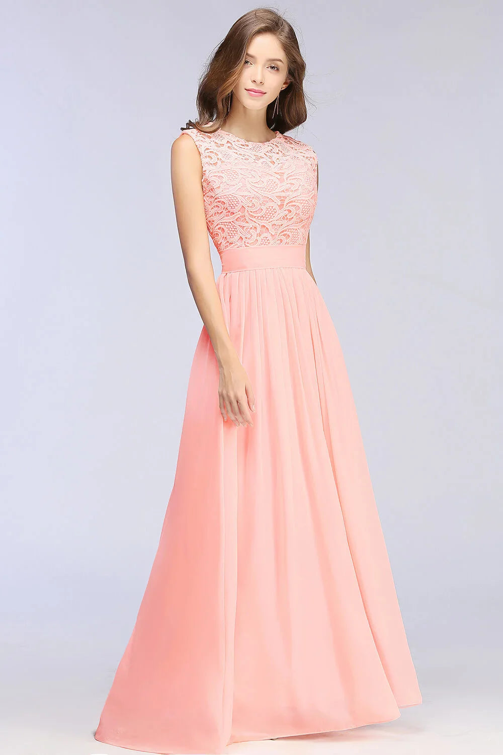 Boho Maxi Dress 3D Floral Lace Chiffon Coral For Women