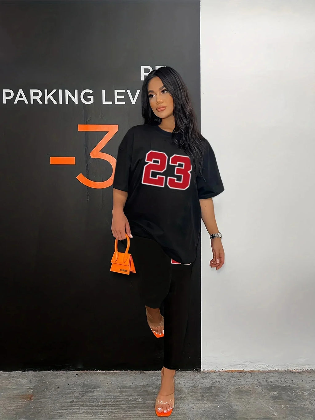 Women's Casual Loose Fit T-Shirt and Tight Bottomed Pants Two-Piece Set