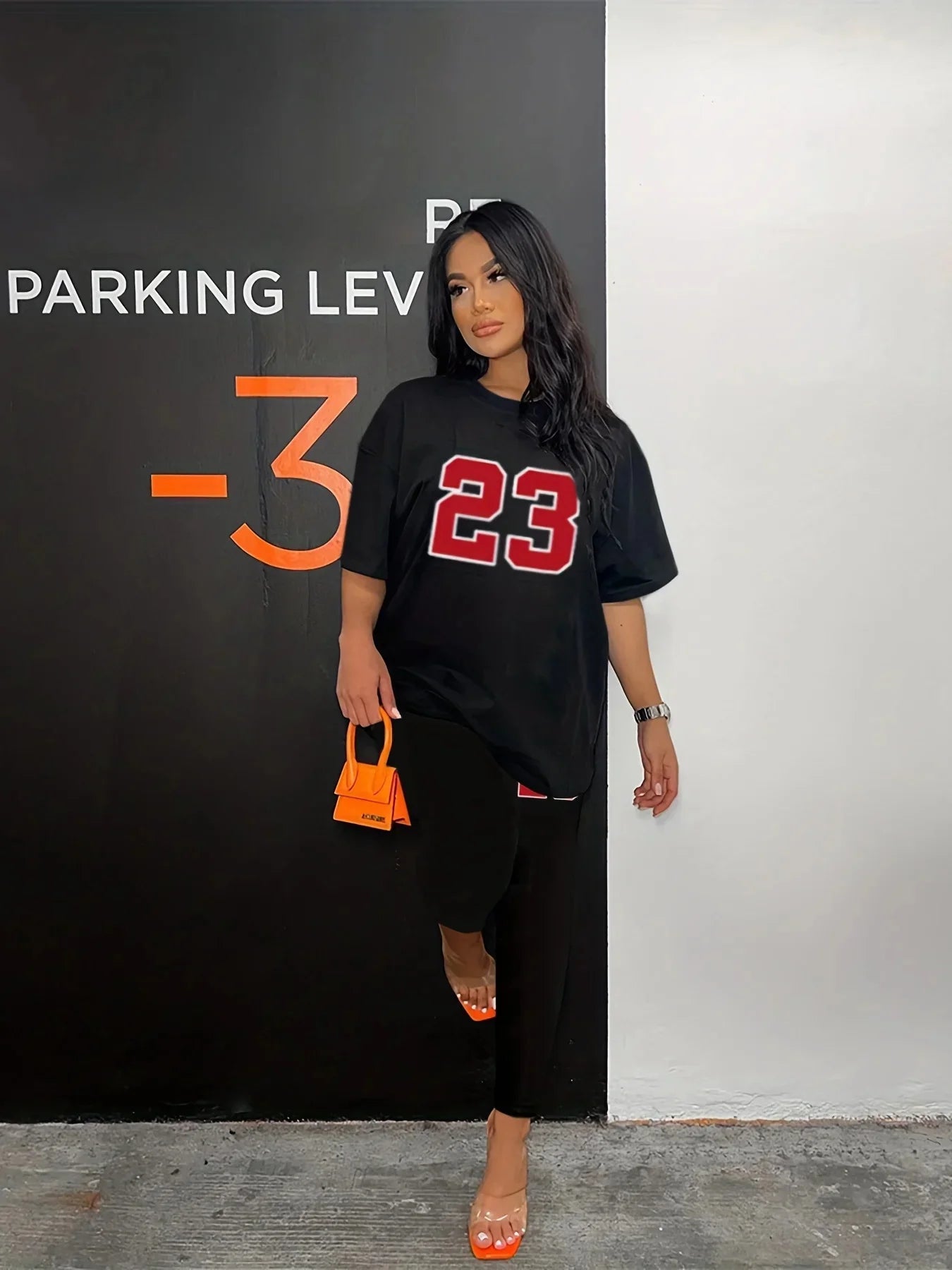 Women's Casual Loose Fit T-Shirt and Tight Bottomed Pants Two-Piece Set