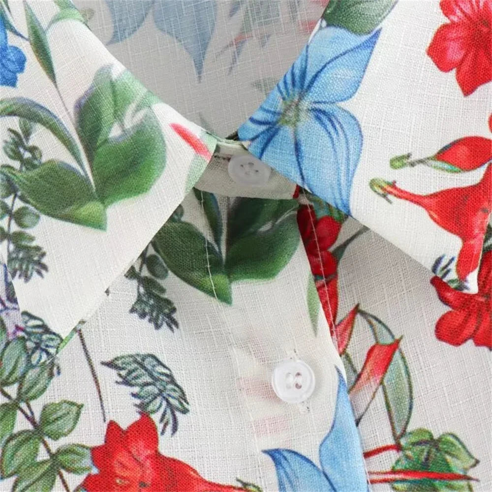 Women's Casual Polo Collar Long Sleeve Linen Shirt and High Waist Pants Set