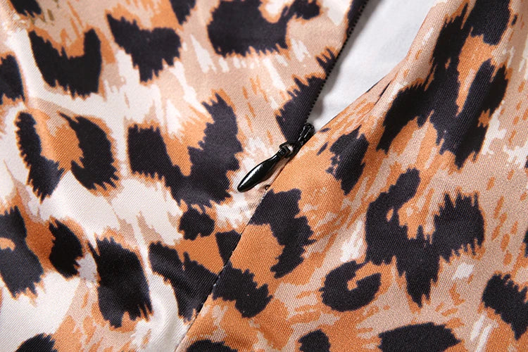 Sexy Leopard Print Mesh Jumpsuit for Women Full Sleeve Skinny Fit Round Neck One Piece Overalls