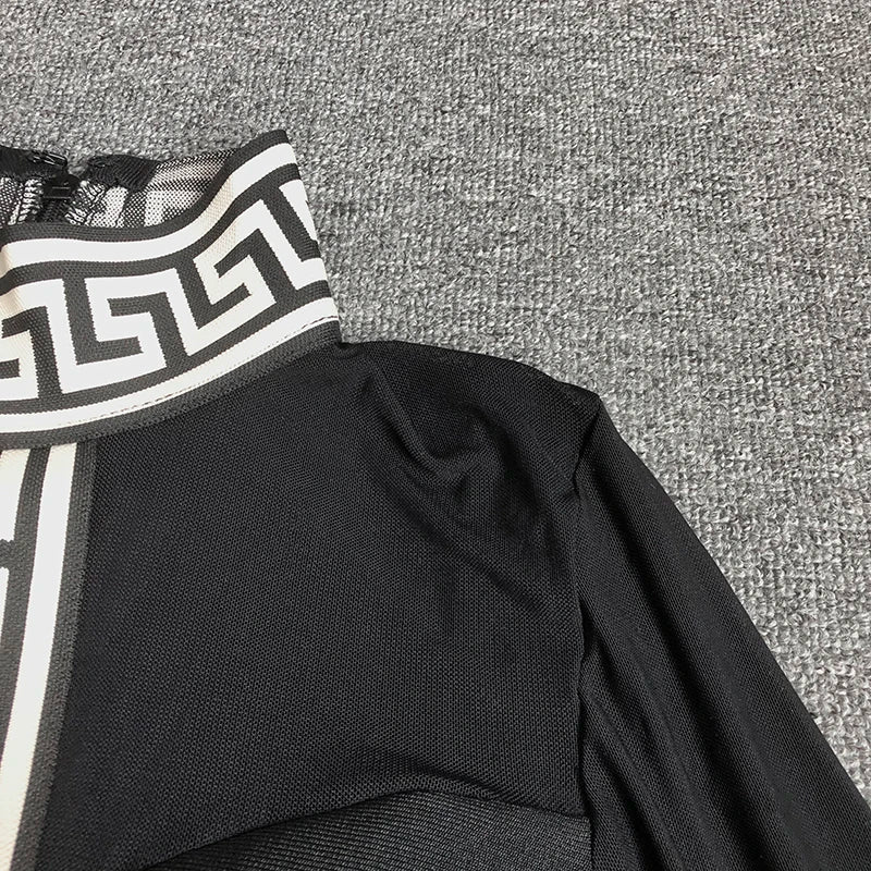 Black Mesh Bandage Dress for Women Long Sleeve Bodycon