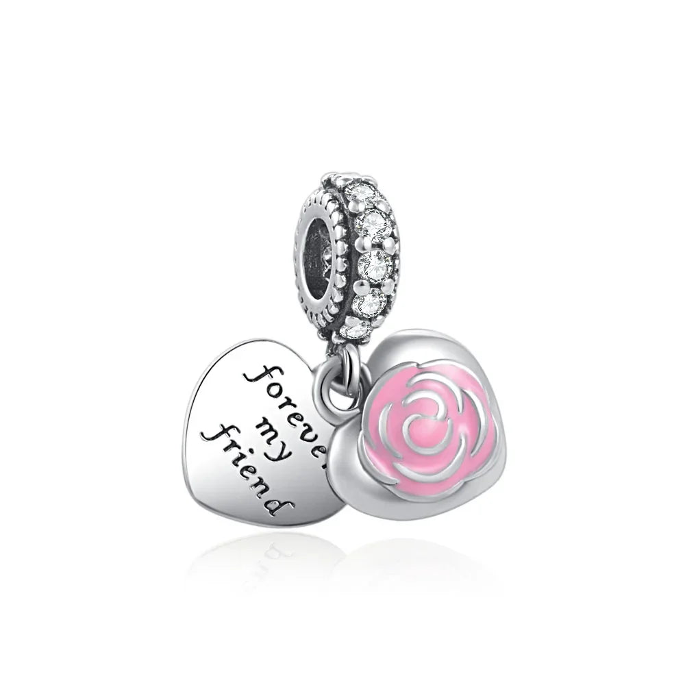 Pink Flower Caterpillar DIY 925 Sterling Silver Bead for Bracelet Bangle Jewelry Accessories