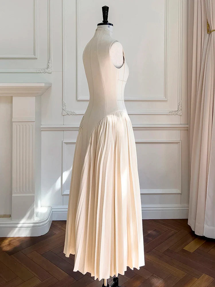 Elegant Square Collar Sleeveless High Waist Summer Dress