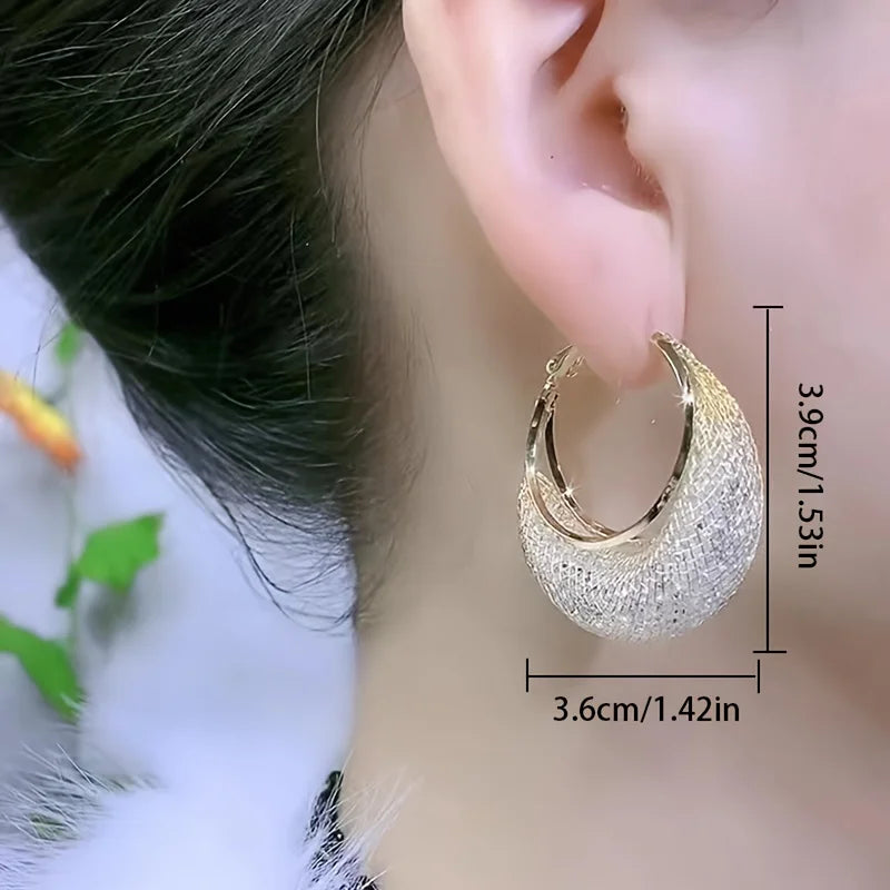 Elegant Shiny Mesh Hoop Earrings with Rhinestones for Women Party Jewelry