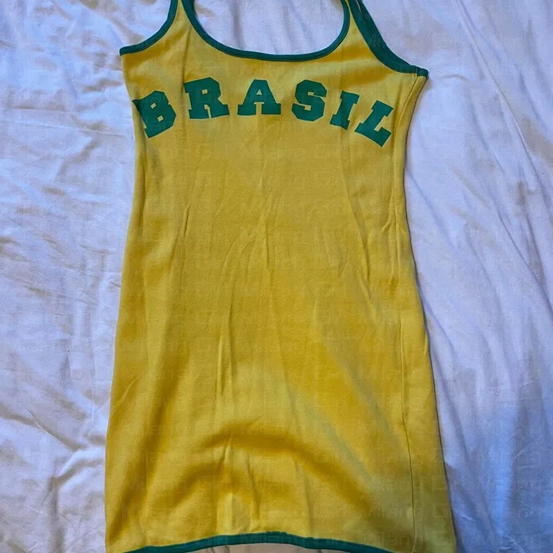 Y2K Minimalist Dress With Letter Print Short Sleeved