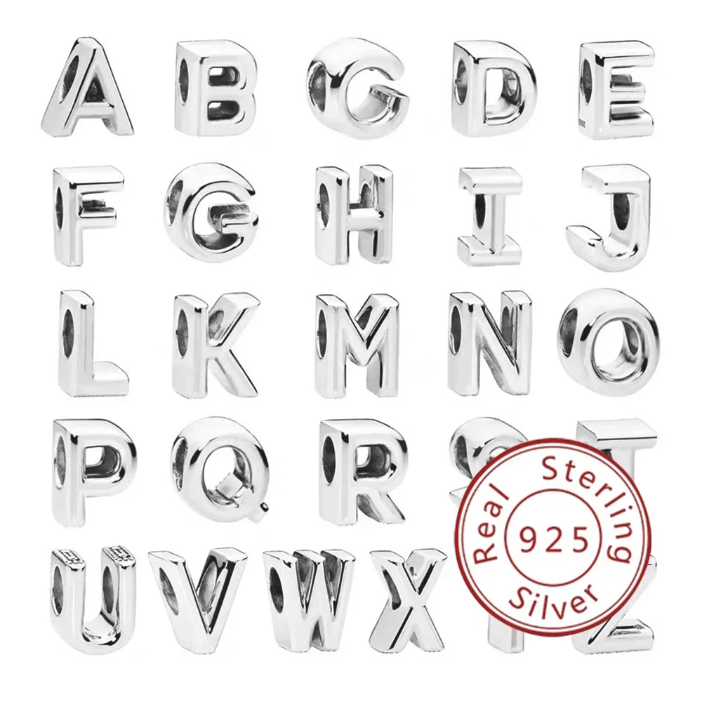 Silver 925 Alphabet Charm Beads A-Z for DIY Jewelry and Bracelet Making Gifts for Women