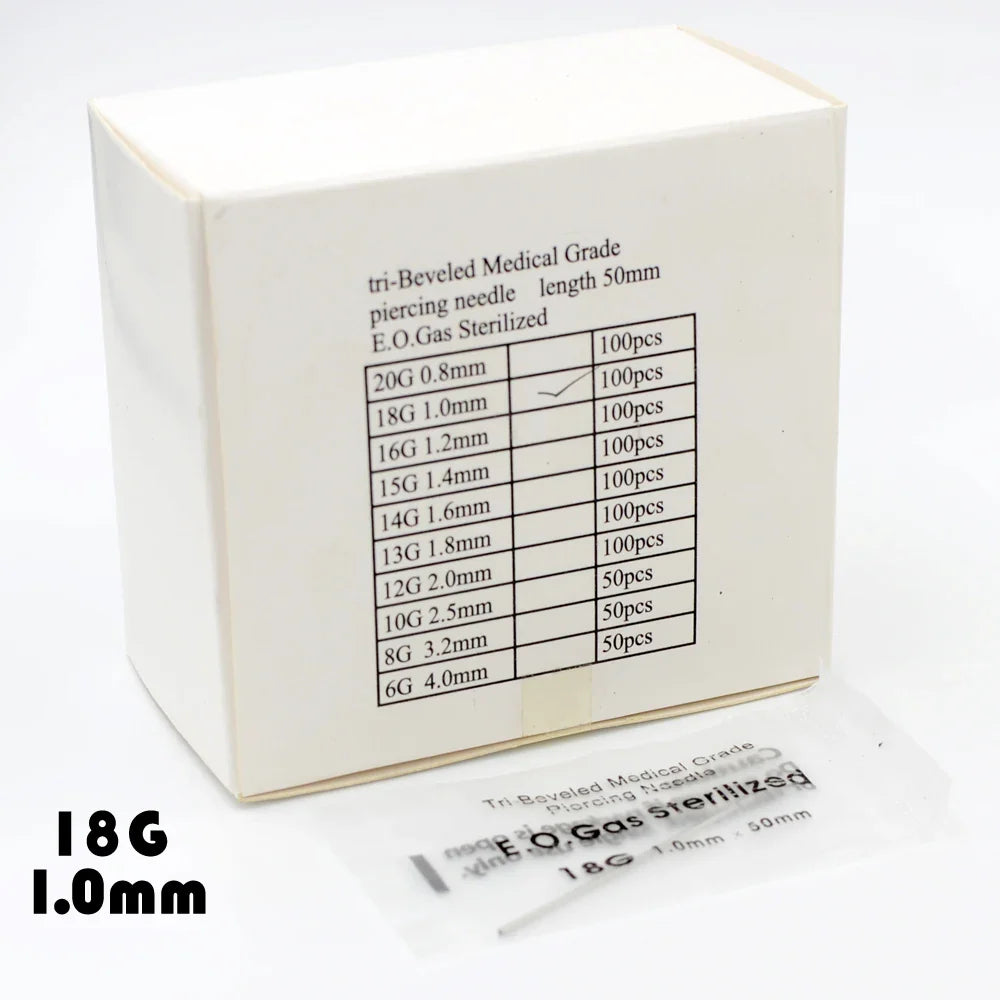 Surgical Steel Disposable Body Piercing Needles Sterile Medical Grade 12G to 20G Individual Pack