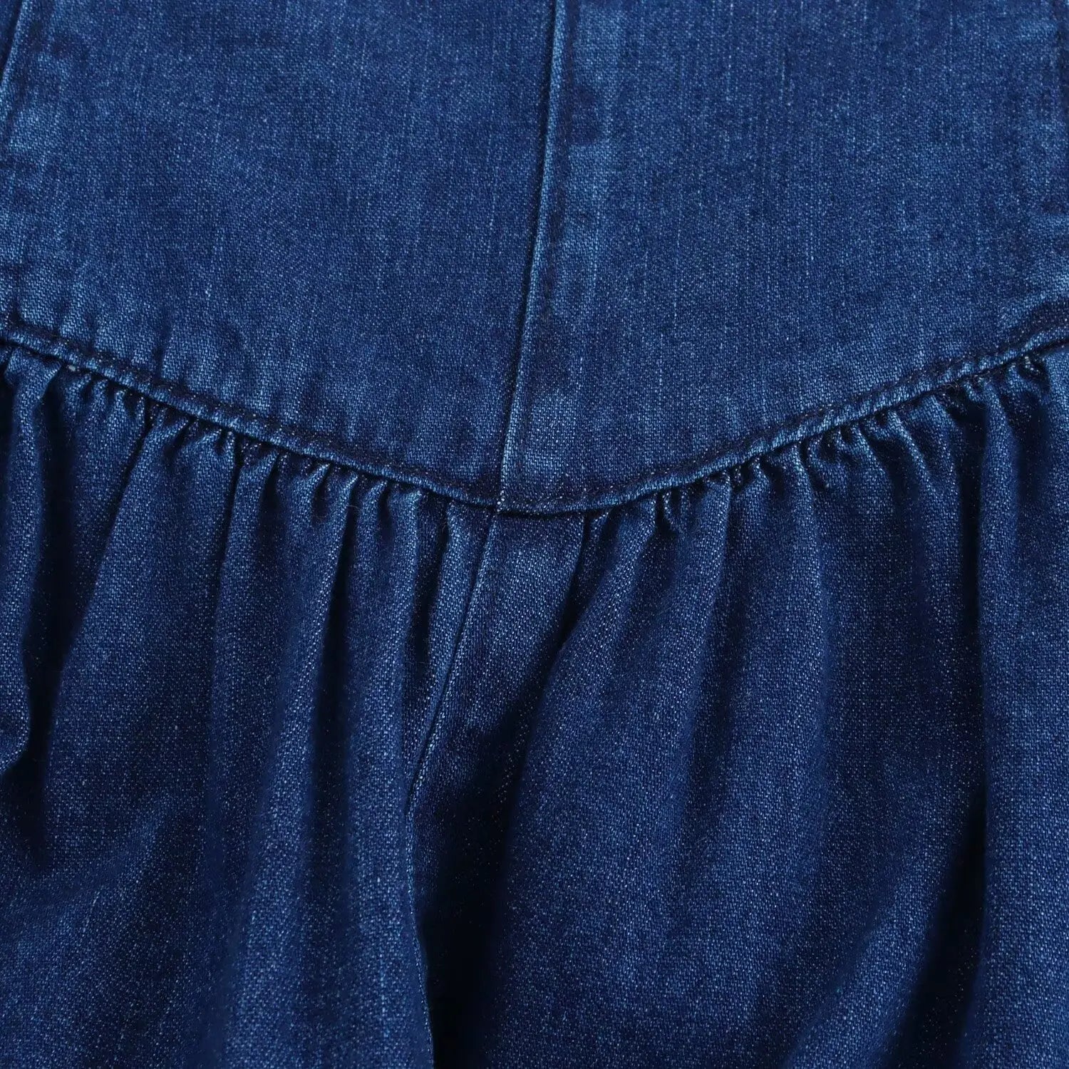 Strapless Denim Dress With Fitted Bodice And Pleated Skirt