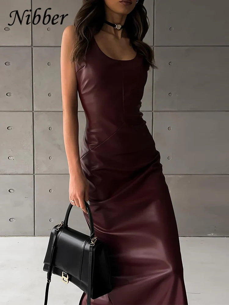 Elegant Sleeveless Leather Bodycon Party Dress For Summer