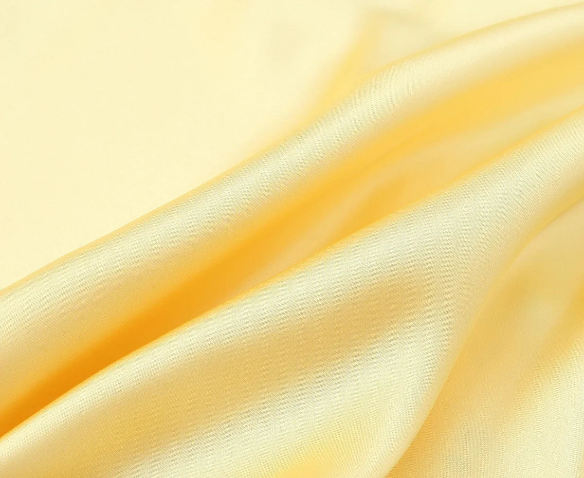 Yellow Satin Dress V Neck Backless For Women Party Evening