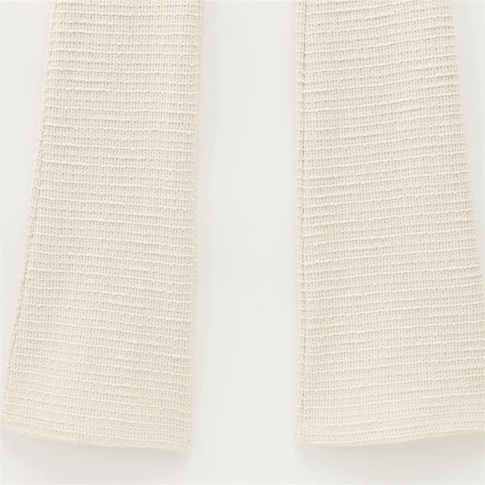 Fashionable Women's Bow Decoration Top and Slimming Texture Bell Bottom Pants Set