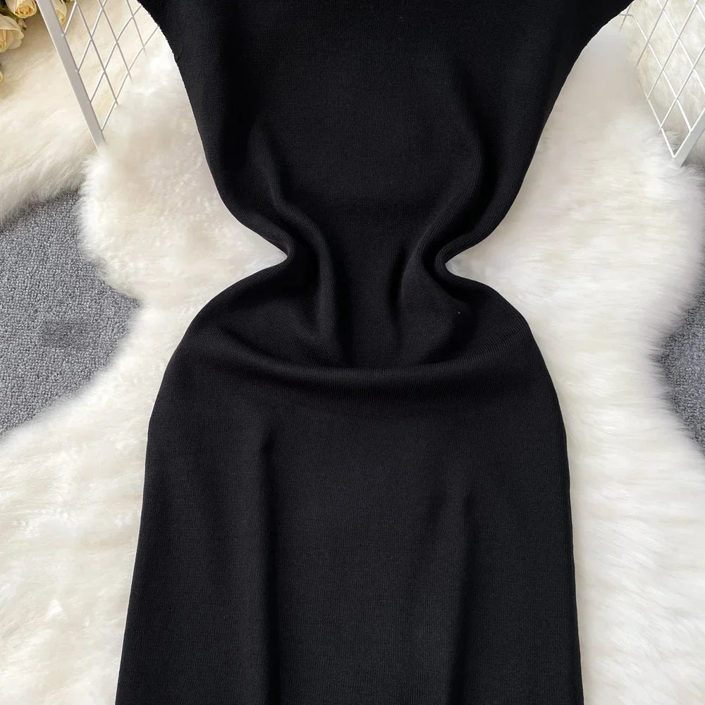 Pink Backless Summer Knit Bodycon Beach Dress for Women