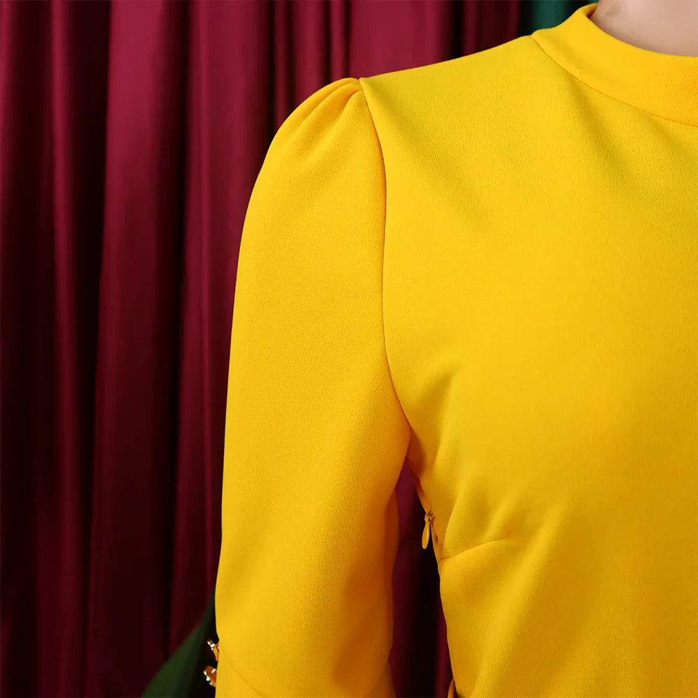 Elegant Pleated Dress for Women Formal Half Sleeve Belted