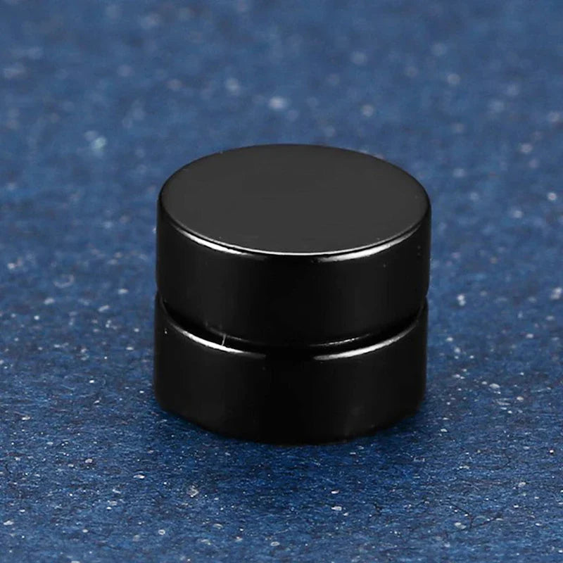 Magnetic Clip Earrings Stainless Steel Non-Piercing Stud Earrings for Men and Women with Black CZ