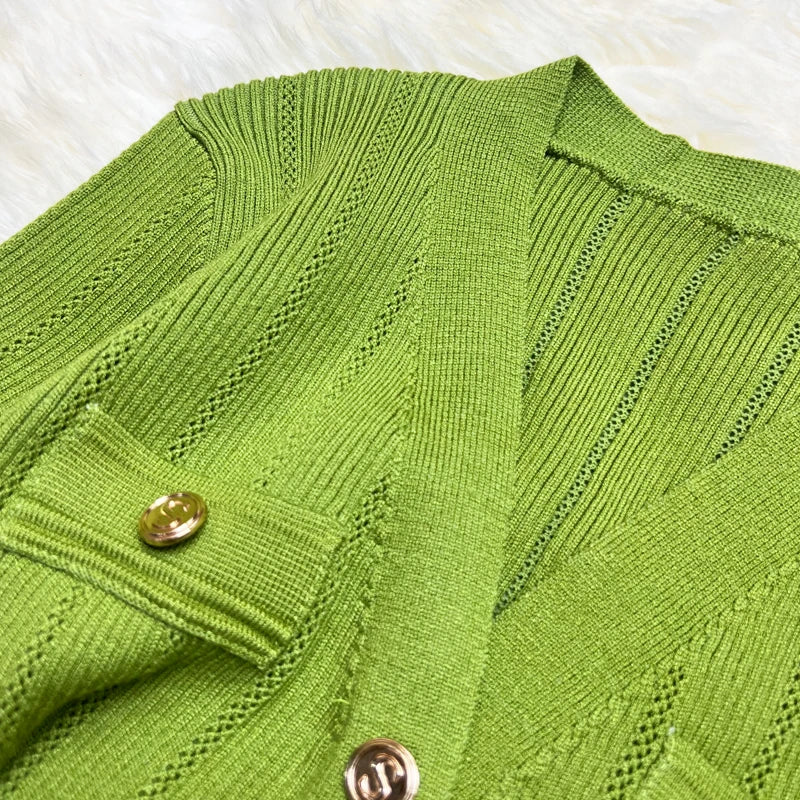 Elegant Knitted Long Sweater Dress With Button Details