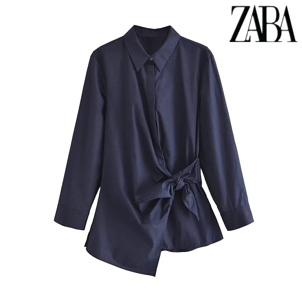 Womens Silk Texture Loose Suit with Knotted Lapel Long Sleeve Shirt and Comfortable Wide Leg Pants Two Piece Set