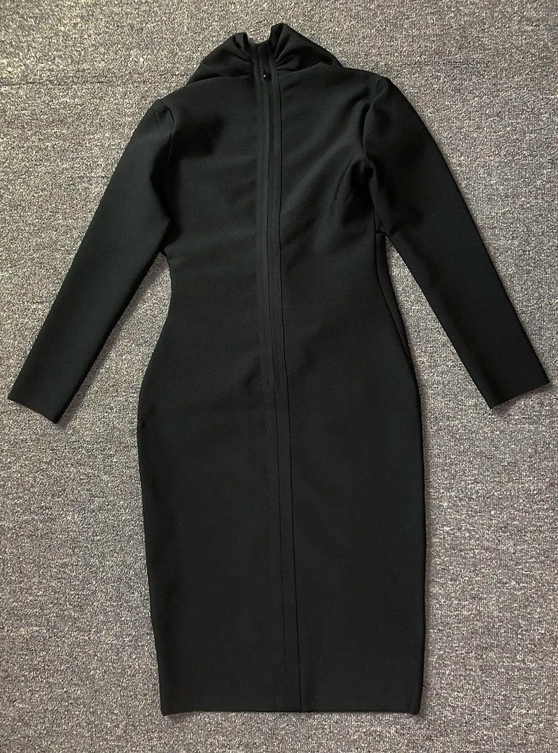 Colorful Deep V Bandage Dress Long Sleeve Bodycon Dress