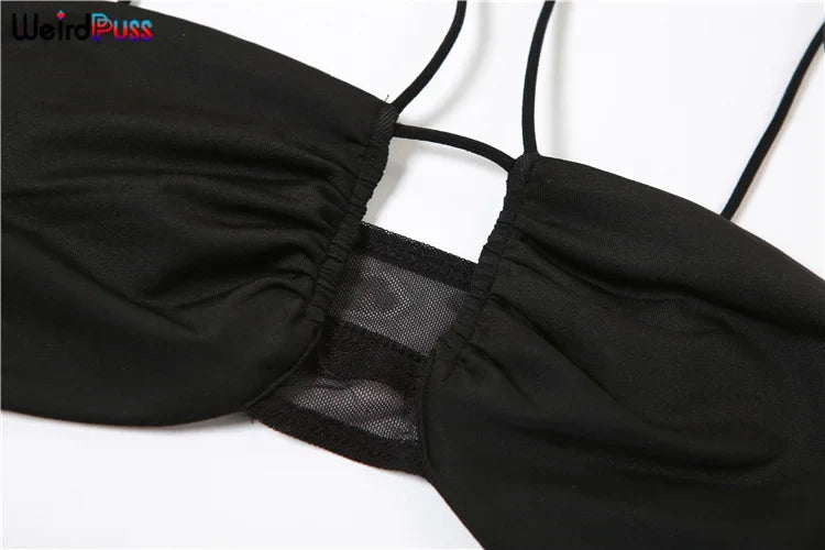 Sexy Mesh Patchwork Hollow Strap Backless Bandage Jumpsuit for Women Slim Fit Streetwear Workout Overalls