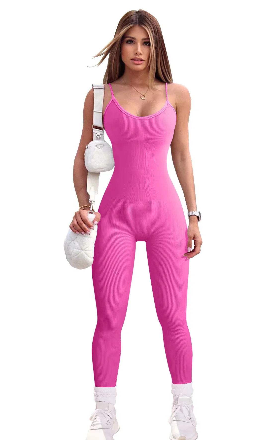 Solid Color Slim-Fit Seamless Hip Lifting Bodysuit Yoga Jumpsuit Set for Women