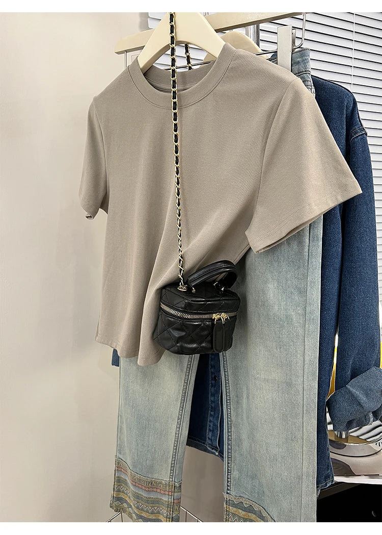 Oversized Cotton T-Shirt for Women, Short Sleeve Spring Tee with Trendy Print, Casual Y2K Style Top