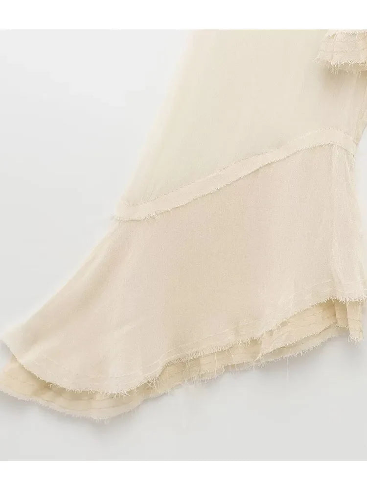 Women's Summer Chiffon Blouse with O-Neck Drawstring Bow Elegant Lightweight Thin Top