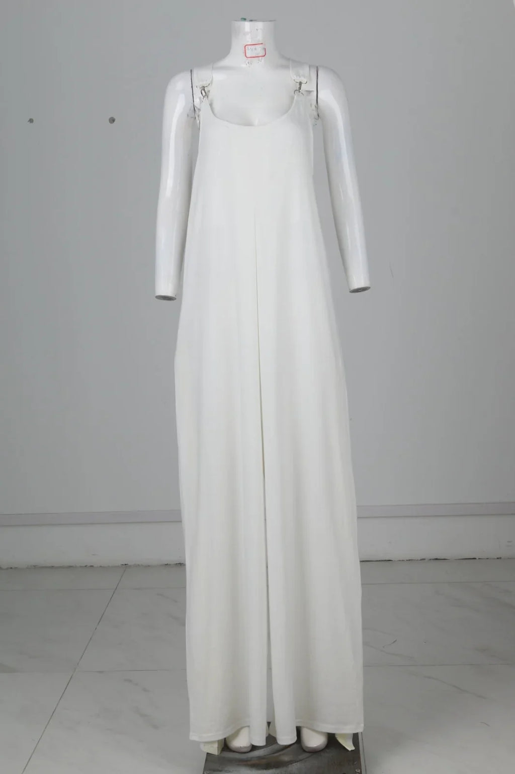 Wide Leg Sleeveless Overalls for Women Casual Loose Fit Jumpsuit with Retro Print Metal Buttons Long Pants Romper with Functional Pockets