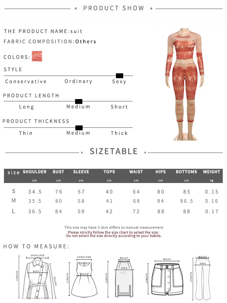 See Through Women 2 Piece Set Sexy Print Crop Top and Leggings Matching Summer Outfit