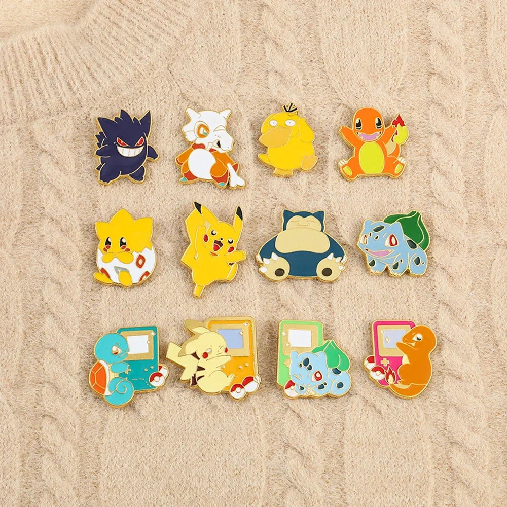 Creative 4 Piece Enamel Brooch Set Featuring Cute Game Console Pikachu Togepi and Charmander Pins for Wallet Backpack and Clothing