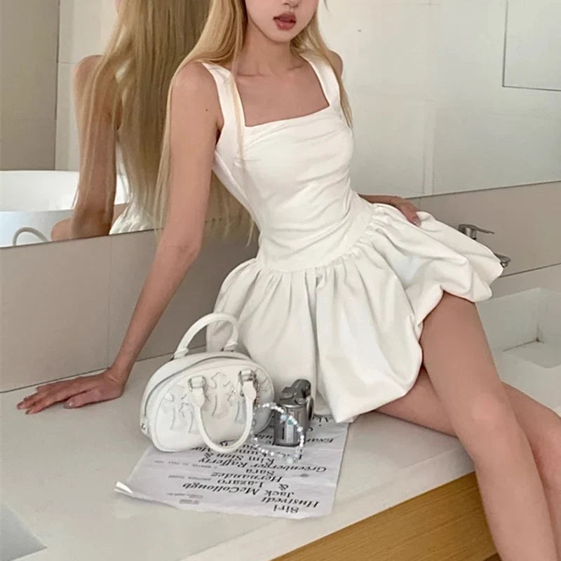 Cutecore Party Suspender Bubble Dress With Ruched Waist