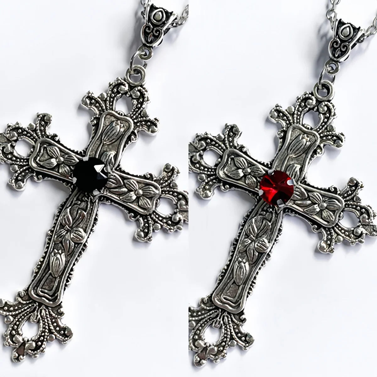 Y2K Punk Crystal Cross Pendant Necklace for Gothic Aesthetic Style