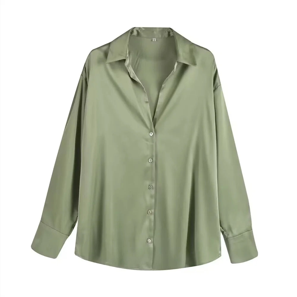 Women's Fashion Flip Collar Long Sleeve Single Breasted Shirt Coat Versatile Autumn Layered Decorative Casual Outerwear