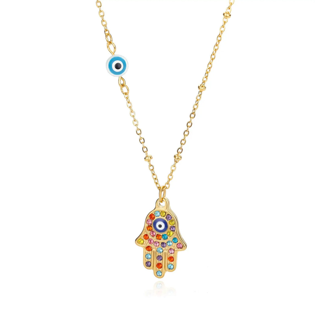Turkish Hamsa Evil Eye Necklace for Women Stainless Steel Gold Color Charm Choker Jewelry Gift