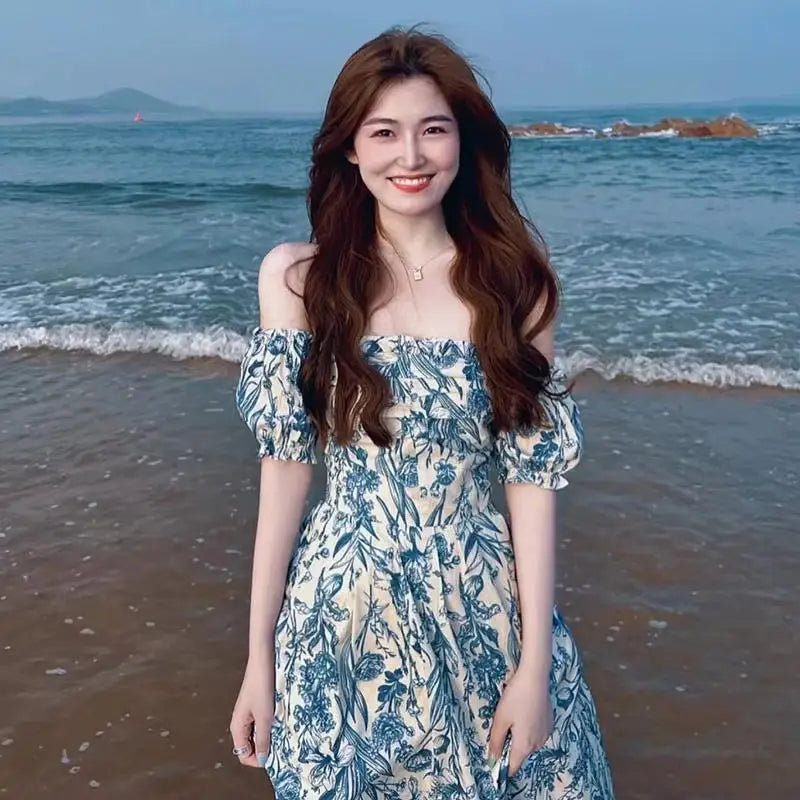 One Shoulder Puff Sleeve Summer Dress For Women Beach