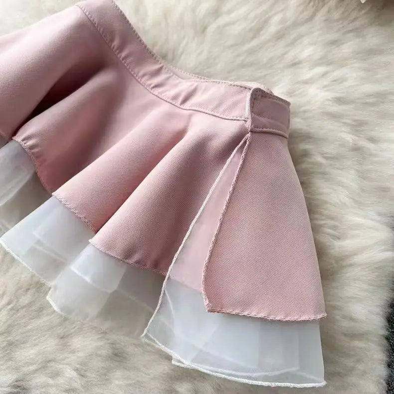 Sexy Nurse Cosplay Uniform Two-Piece Set with High Waisted Ruffled Skirt and Bubble Sleeve Short Top Cute and Flirty Costume