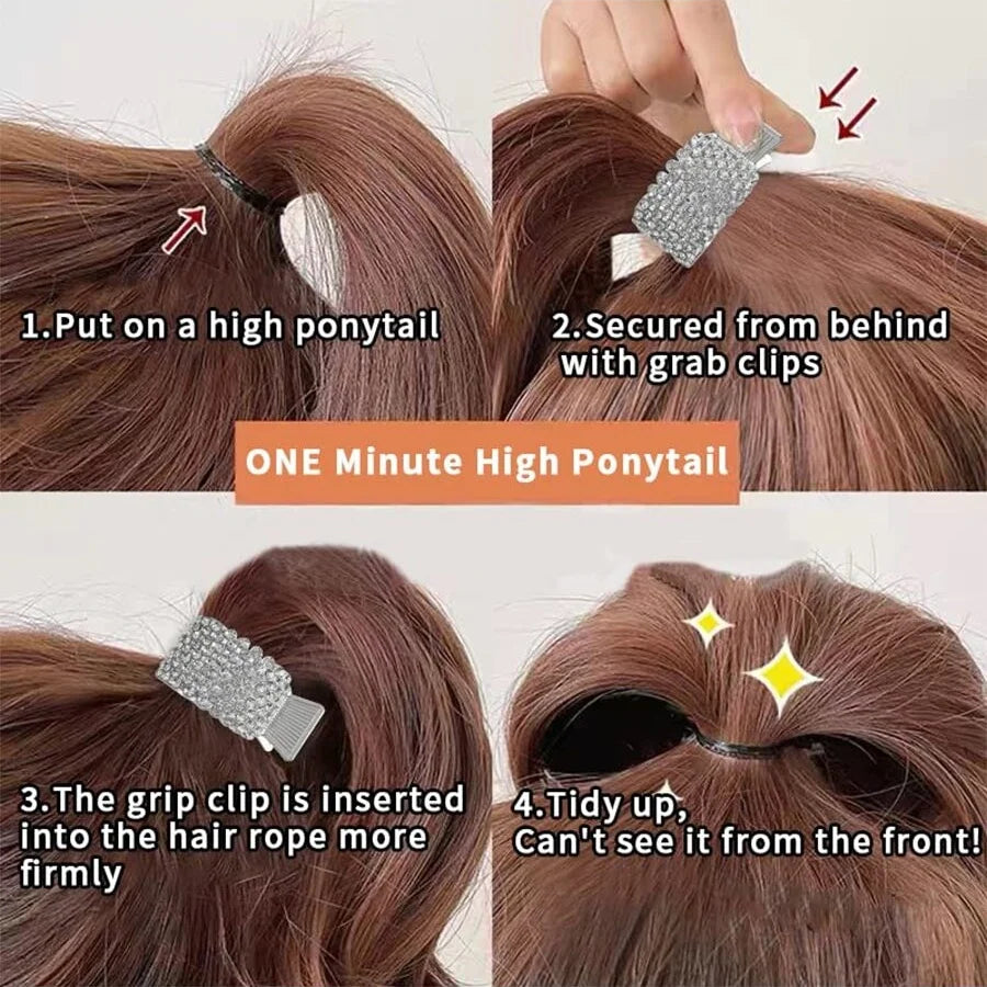 Elegant Pearl Rhinestone Hair Clip for Women and Girls Mini High Ponytail Holder Crystal Hair Claw Accessory