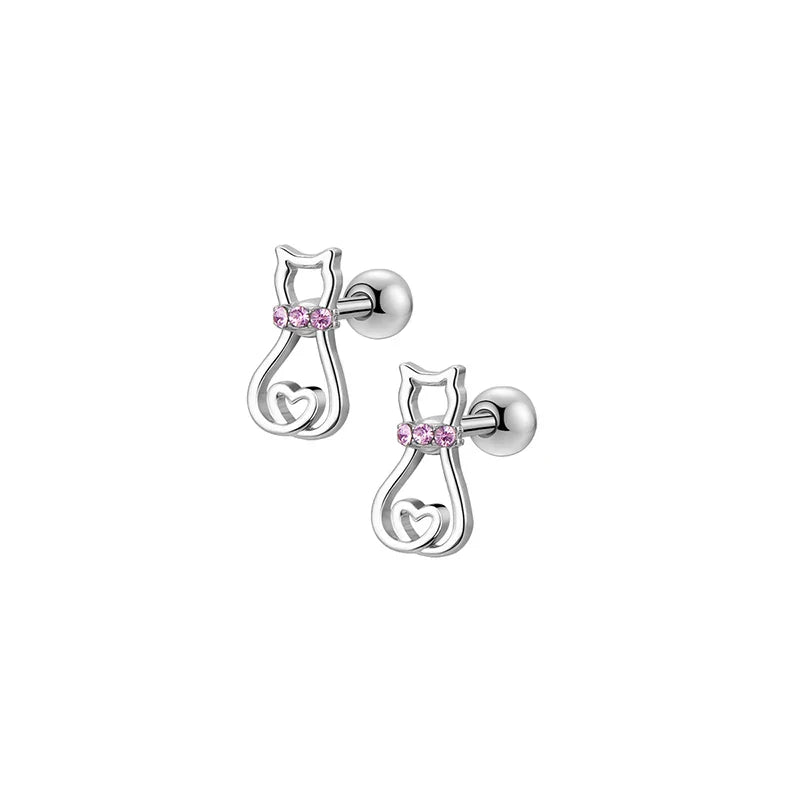 Hypoallergenic Screwback Earrings Set for Women and Girls, 316L Stainless Steel Cute CZ Studs, 20G, 6 Pairs