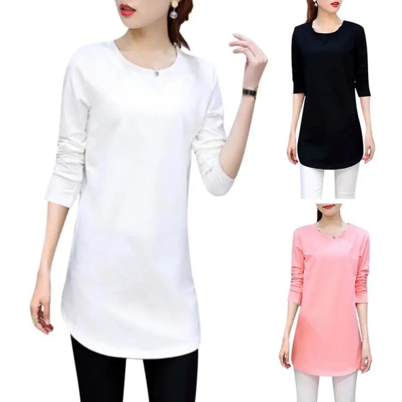 Women Slim Fit Long Sleeve Casual Blouse in Solid Colors