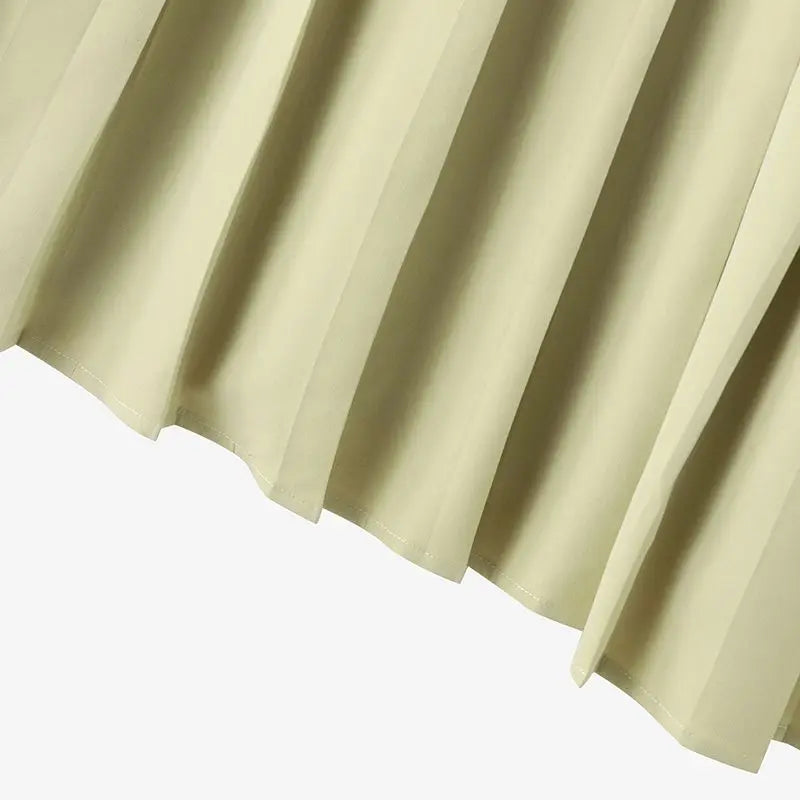 Pleated Button Mini Dress With Tank Sleeveless O Neck