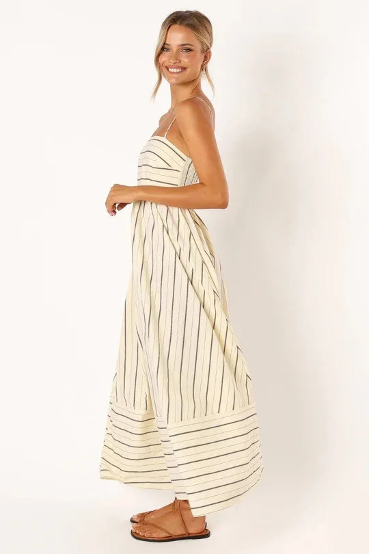 Bohemian Striped Maxi Dress With Hanging Straps For Women