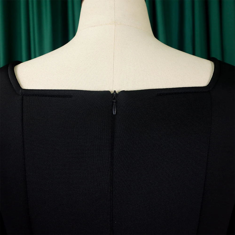 Square Neck Party Dress Women Pleated A Line Mid Calf