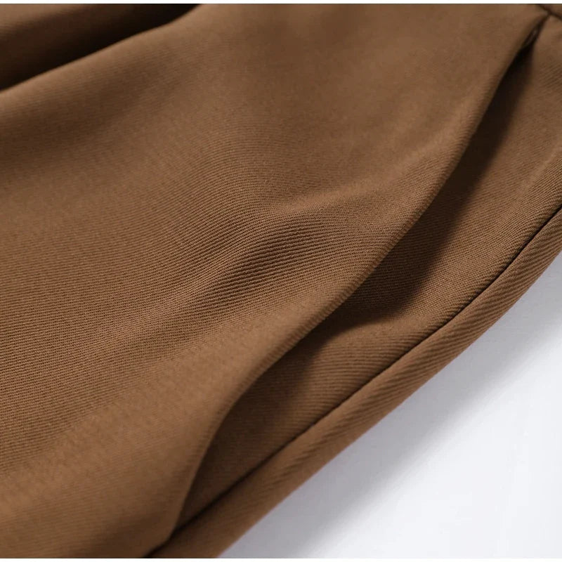 Casual Women Blazer Pants Suit with Slim Lapel Puff Sleeves and Wide Leg Trousers 2 Piece Outfit