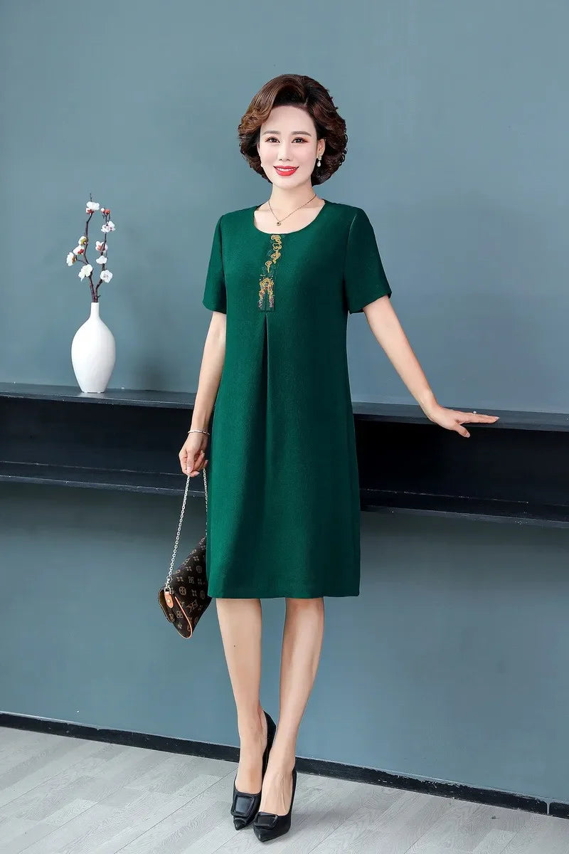 Embroidered Midi Dress for Women Vintage Style Casual Party